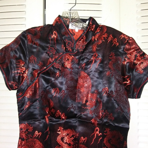 Chinese Golden Dragon Dresses & Skirts - Black w Red Dragons Chinese Silk Cheongsam Dress!